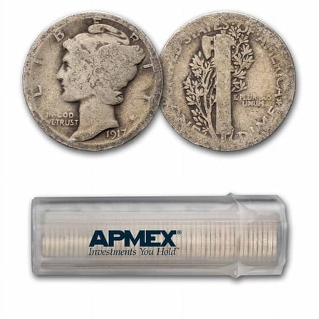1917 Mercury Dime 50-Coin Roll Avg Circ