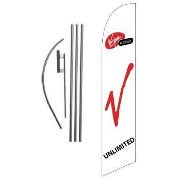 Virgin Mobile Advertising Feather Banner Swooper Flag Sign with 15 Foot Flag Pole Kit and Ground Stake