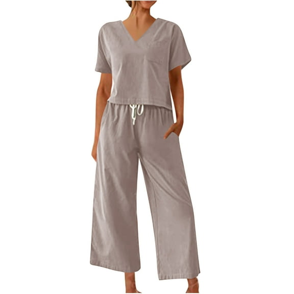Spring Saving GaThRRgYP Womens Sets Lounge,Women's Summer Suit Fashion Short Sleeve Color Trousers Casual Two-Piece Suit