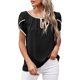 thumbnail image 4 of Camiseta casual para mujer Blusa de manga corta con cuello redondo sólido Tops Fridja  hjk5674, 4 of 8