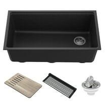 KRAUS Bellucci 32” in. Undermount Workstation Granite Kitchen Sink in Metallic Black with Accessories