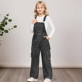 thumbnail image 2 of Girls Pants,Snowflake Washed Girls Cargo Wide Leg Denim Overalls Jumpsuit Toddler Kids Winter Casual,Girls Jeans,05 Black,9-10 Years, 2 of 5