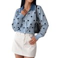 thumbnail image 3 of Women's Denim Collar Polka Dot Cropped Button Knit Sweater Jacket Cardigan Light Blue XXL, 3 of 8