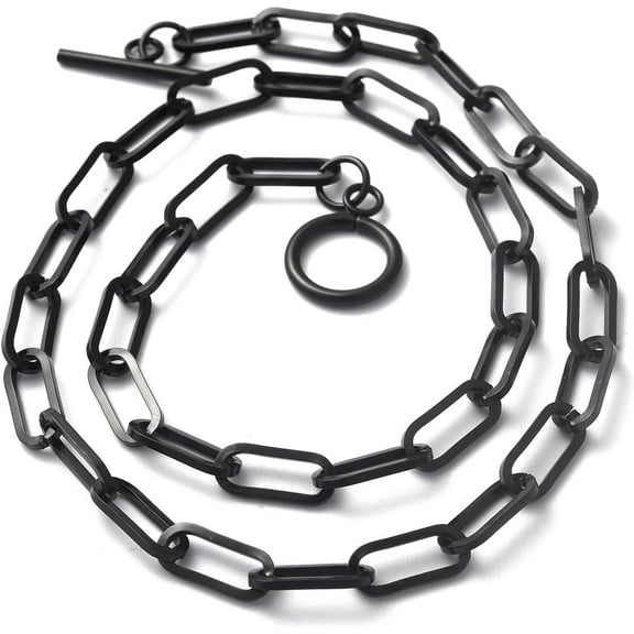 304 Stainless Steel Paperclip Chain Necklaces with Toggle Clasps Electrophoresis Black 17.99 inch(45.7cm)