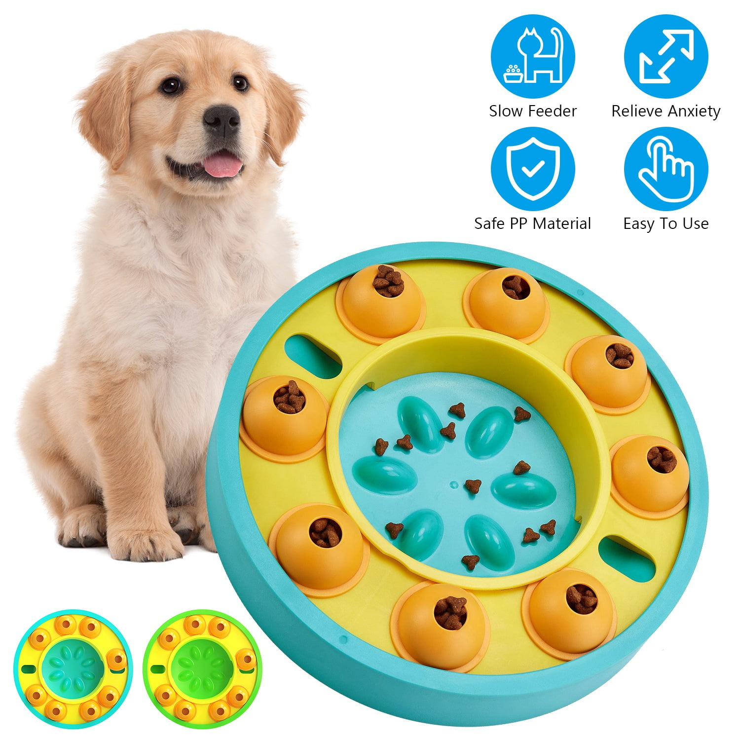 iMounTEK Dog Puzzle Toys Slow Feeder Bowl Food & Treat Training Toy for All Dog Sizes & Cats, Pet Push Slow Food Bowl, Non-Slip Smart Food Dispenser, Green