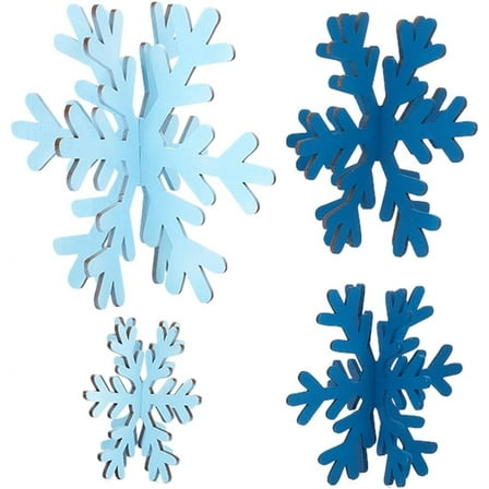 8Pcs Christmas Wooden Snowflake Decor Winter Snowflake Signs 3D Snowflake Tabletop Decor Large Snowflake Centerpiece Christmas Tiered Display Decoration Ornaments for Xmas Home Party Blue