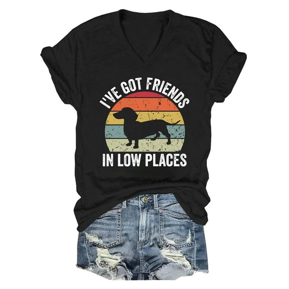 Ive Got Friends In Low Places Dachshund Shirt, Funny dachshund clothes V-Neck T-Shirt for Women Men Graphic Tee