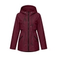 thumbnail image 6 of Waterproof Jackets for Women, Long Sleeve Hooded Windbreaker Outerwear with Drawstring Waist & Pockets, Outdoor Travel Wear | VerBelle,Wine 3XL, 6 of 8