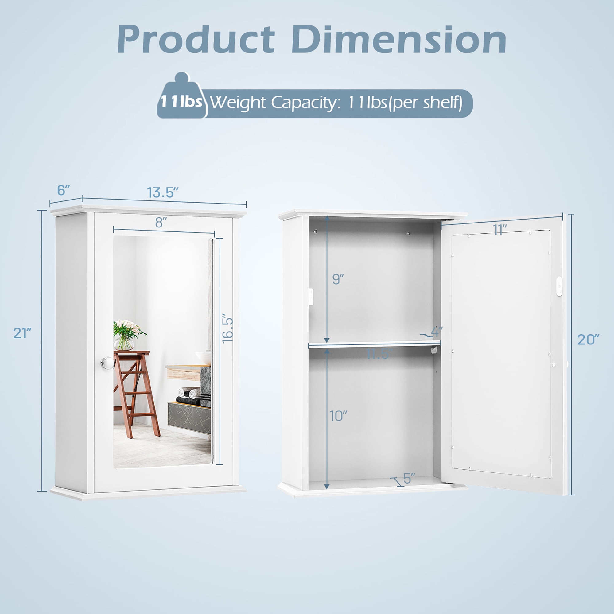 Wall Mounted and Mirrored Bathroom Cabinet - Costway