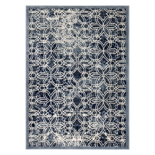 Global Distressed Multi Diamond Blue and Gray Polypropylene Rug