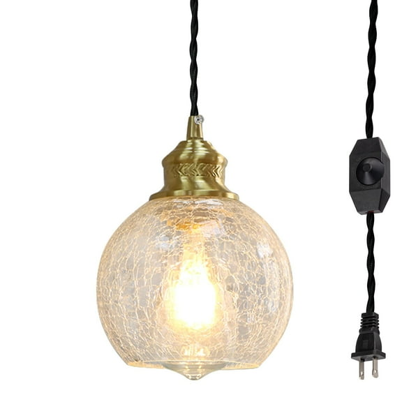 Kiven Plug in Pendant Light Equipped with Dimmable Lighting Cord（15ft）,Vintage Pendant Light Fixture w/Glass Shade Hanging Mounted Pendant Light for Coffee,Bulb Not Included-1 Pack