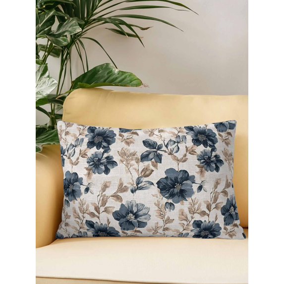 Outdoor Pillows Waterproof, Blue Florals Bedding Throw Pillows with Insert for Couch Sofa Bed, Farmhouse Botanical Peonies Vintage Brown Leaves 12x20 Inch Pillowcases Decorative Patio Pillow Set of 1