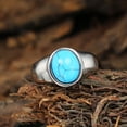 thumbnail image 3 of PAMTIER Unisex Stainless Steel Vintage Simple Domed Oval Cut Simulated Turquoise Gemstone Biker Ring Gothic Punk Statement Band Silver Size 9, 3 of 6
