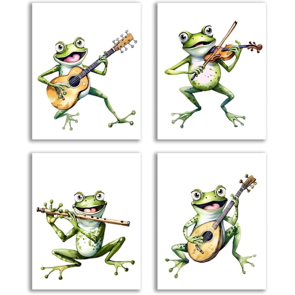 Frog Art Decor 4-Piece Watercolor Funny Animal Canvas Wall Decor for Home Kids Room Bedroom Living Room Animal Lover Gift 8x10 Inch Unframed