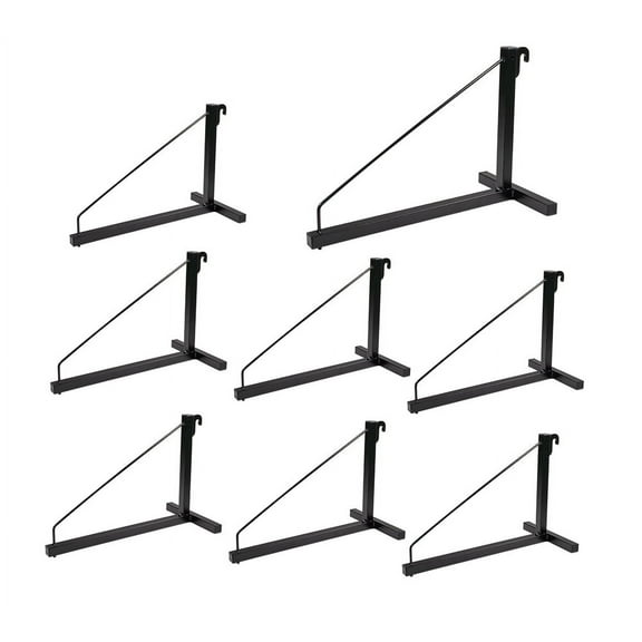 8 Pack 1 Tier Shipping Container Shelving Bracket with Hooks - 16"x18", 550 lbs WLL - Black Powder Coated Steel for Heavy Duty Trailer Containers - Easy to Assemble & Remove