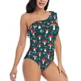 thumbnail image 3 of Salouo Amanita Mushroom Pattern One Shoulder Ruffled One Piece Swimsuit for Women V Neck Swimwear Tummy Control Bathing Suit-Large, 3 of 6