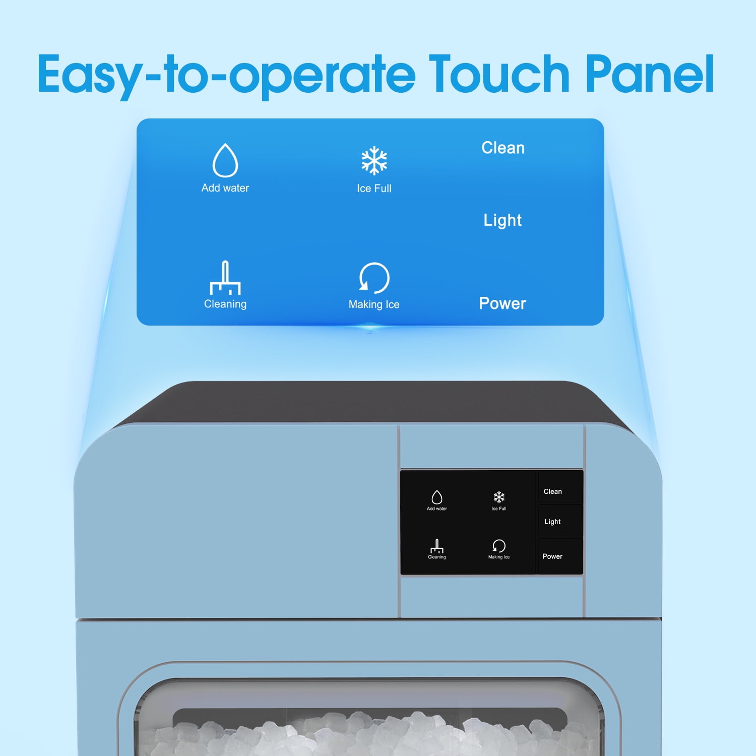 VECYS Nugget Ice Maker W/ Side Water Tank, 44LBS/Day Self-Cleaning, Blue