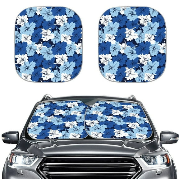 Jeiento Blue Hibiscus Car Sunshade for Women Foldable Automotive Front Window Sunshade Protector Removable Automotive Accessories Fit Most Car, Truck, Suv, or Van