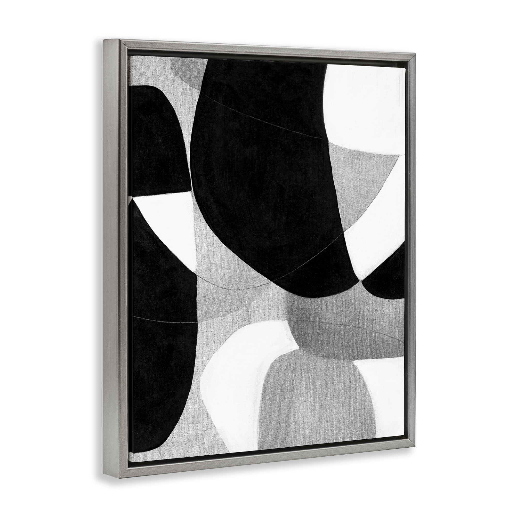 Stupell Industries Monochrome Oblong Shapes Abstract Painting Gray Floater Framed Canvas Art Print Wall Art, 25 x 31