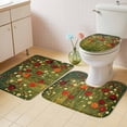 thumbnail image 4 of Red Wildflower Bathroom Rugs Set Spring Retro Flower Green Grass Oil Painting Style Non Slip Absorbent Soft Bath Mats 3 Piece Set with Bathroom Rug, U-Shaped Floor Mat, Toilet Seat Cover Small Size, 4 of 9