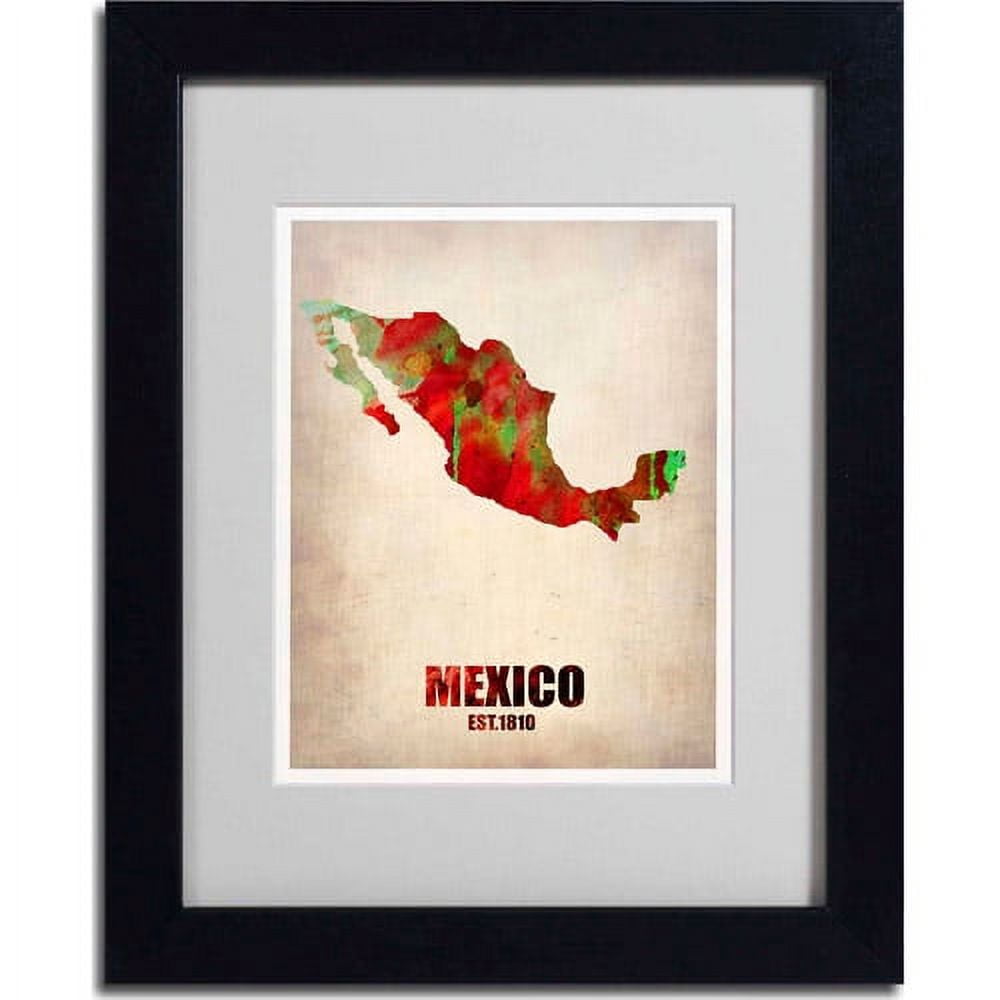 Trademark Fine Art "Mexico Watercolor Map" Matted Framed Art by Naxart, Black Frame