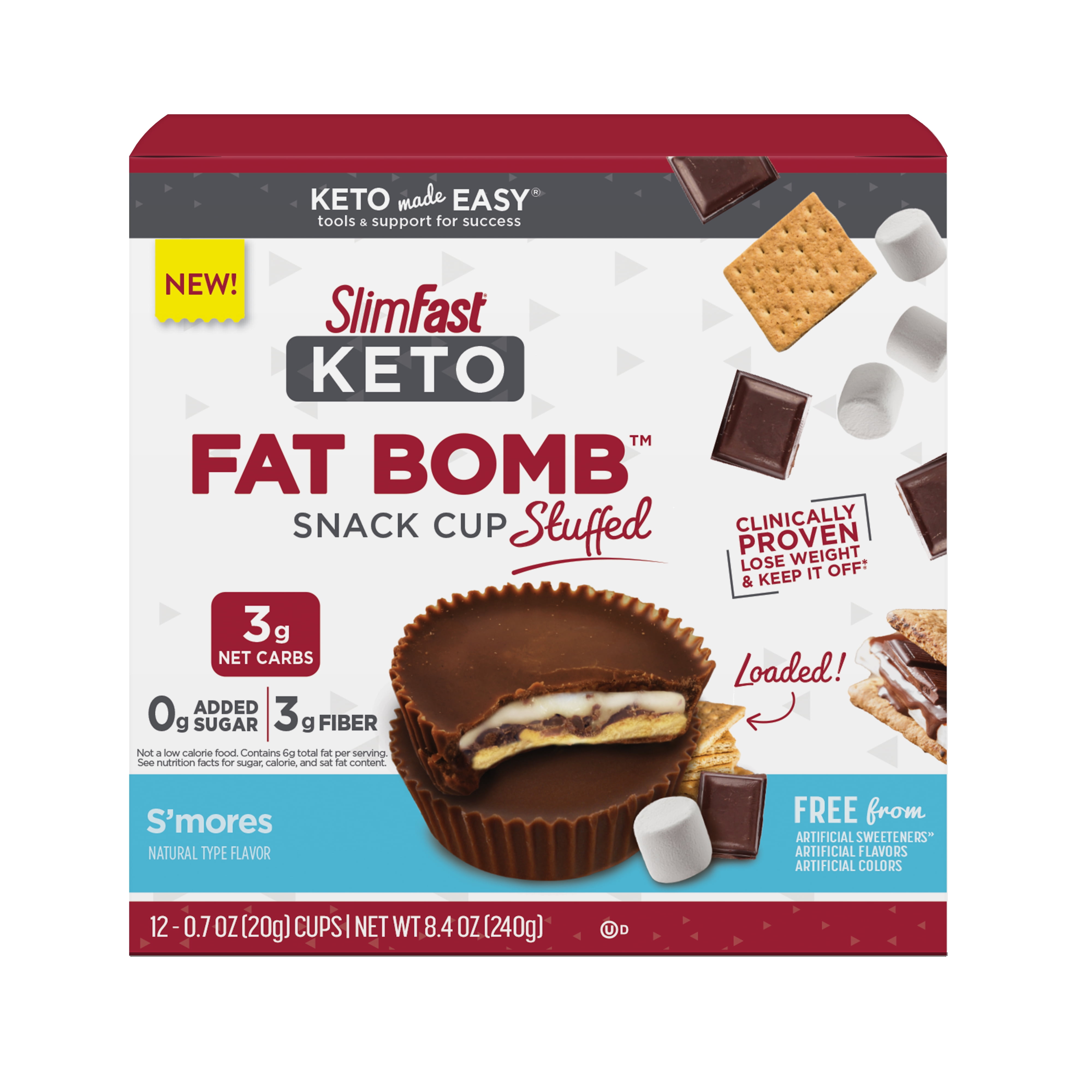 SlimFast Keto Fat Bomb Stuffed Snack Cups, Chocolate Caramel Cookie, 20  Count