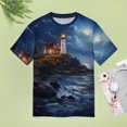 thumbnail image 4 of Lighthouse Sunrise Coast Scenery Pale Blue Tan Women's Short Sleeve Tops Casual Blouses T Shirt, 4 of 6