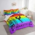 thumbnail image 3 of Feelyou Sport Gymnastics Lover Bedding Comforter Set 7 Pieces, Glitter Rainbow Full Bedding Set, Colorful Stripes Lines Reversible Fitted Sheet Flat Sheet, Ultra Soft Bedroom Decor, 3 of 7