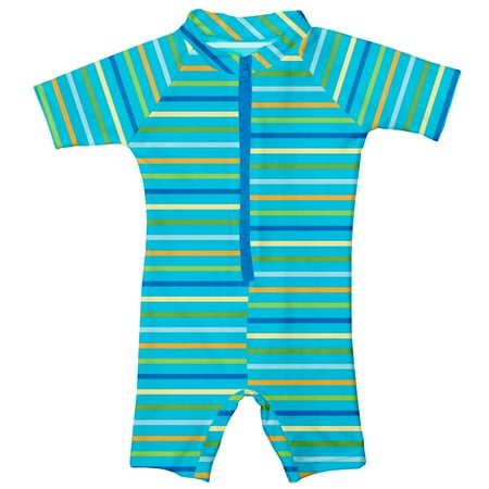 - i play. Baby One Piece Swim Sunsuit, Aqua Multi Stripe, 6 Months