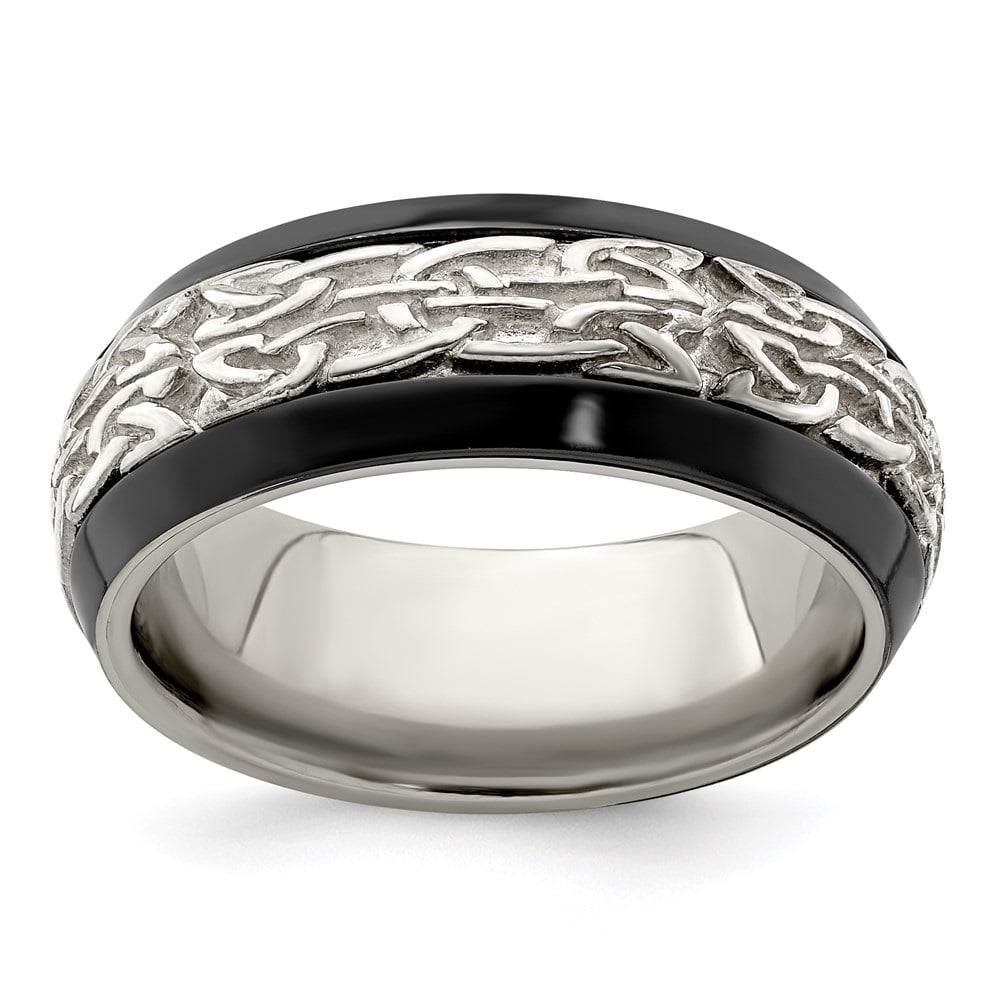 size 13 in Gift Box Titanium Black Plated RING BAND with Matte Finish Accent 