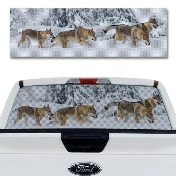 Rear Window Decal for Trucks – Wolf Pack 65 x 20 Inches, Weatherproof Perforated Vinyl See-Through Graphic, Fits Most Pickup Trucks & SUVs