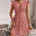 thumbnail image 2 of Tqcoqu Women's Button Sundresses, Deep V Neck Ruffle Sleeve A Line Party Cocktail Dresses, Going Out Short Dress, 2 of 7