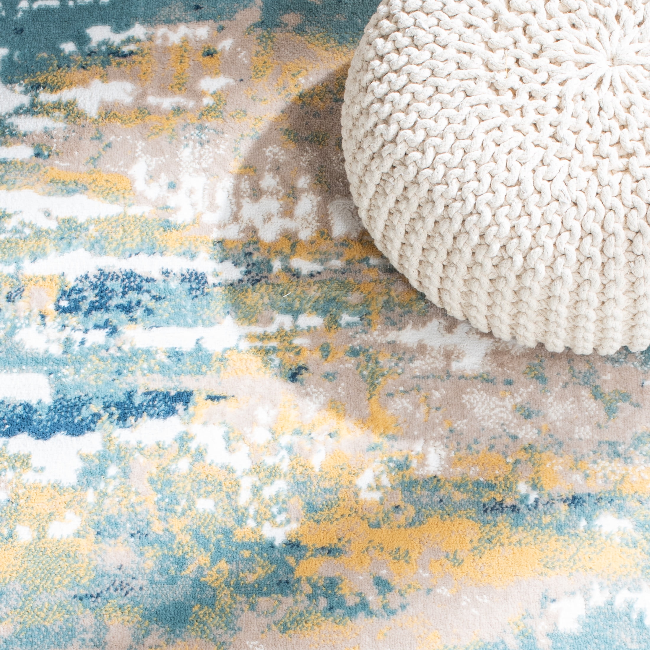 SAFAVIEH Skyler Talisha Abstract Area Rug, Teal/Gold, 8' x 8' Round