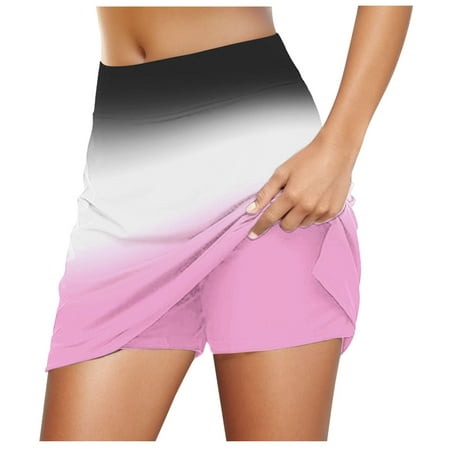 Womens Summer Fashion 2025 Shorts Gradient Color Built-In Ruffle Shorts Lightweight Stretchy Workout Running Sports Skirts Light Pink S
