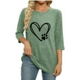thumbnail image 4 of Womens 3/4 Sleeve Tops Hearts Floral Printed Graphic Base Tee Shirts Crew Neck Casual Spring Fall Summer Tshirts (M, Green-Heart), 4 of 6
