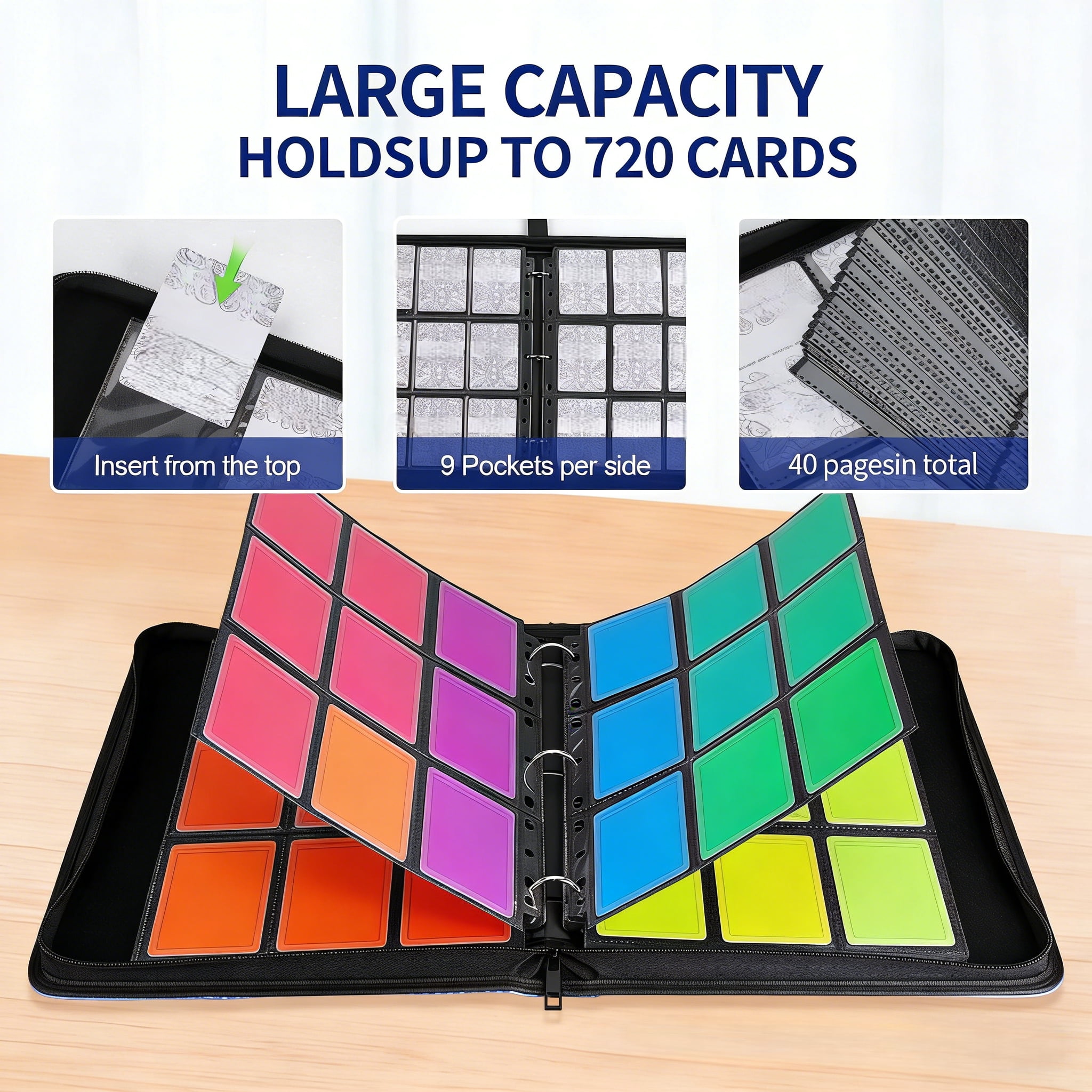 9-Pocket Card Binder,YUYAFN 900 Double-Sided Zip Card Sleeves Collection Binder,Baseball Card Collector Album with 50 Removable Card Sleeves,Card Folder for Collectible Card,Sports Card and Game Card