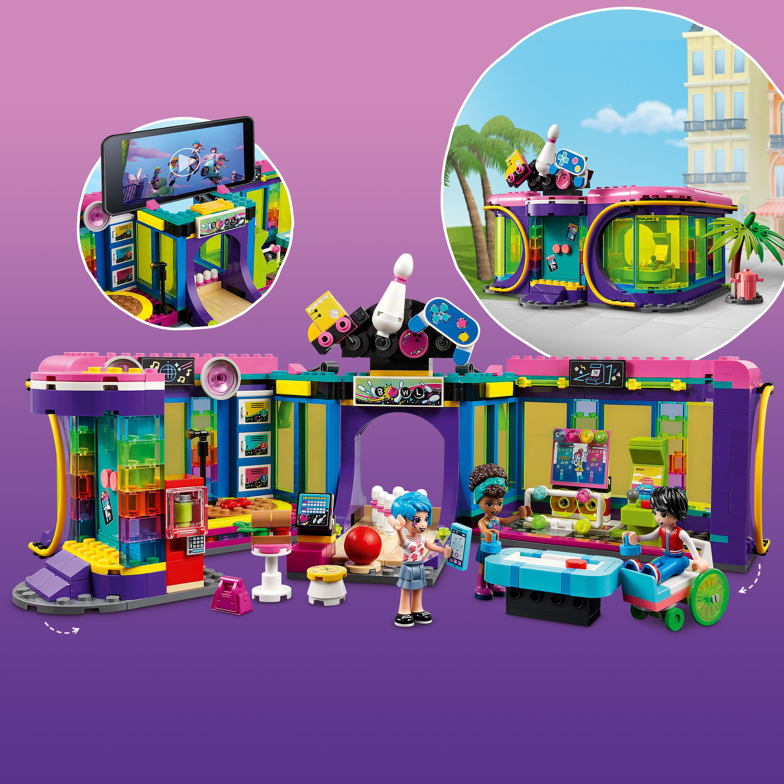 LEGO Friends Roller Disco Bowling Present Play and 41708, Game, and Kids, Ages Toy Perfect Boys Encourages Up, Set Arcade Creative for Andrea Mini-Doll, Includes Playset Birthday Girls, 7
