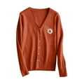 thumbnail image 5 of Hfnxid Womens Cardigan Sweaters Printed Button Down V-Neck Sweater Soft Lightweight Knit Coat Loose Fit Open Front Tops Orange L, 5 of 6