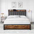 thumbnail image 3 of Queen Size Bed Frame with Storage Linen Upholstered Headboard, 4 Drawers Platform Bed Frame with Charging Station, No Box Spring Needed, Easy Assembly, Vintage Brown, 3 of 8
