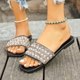 thumbnail image 2 of Rhinestones Pearl Slip on Dress Sandals for Women 2025 Wedding Sparkly Square Open Toe Dressy Slides Bride, 2 of 7