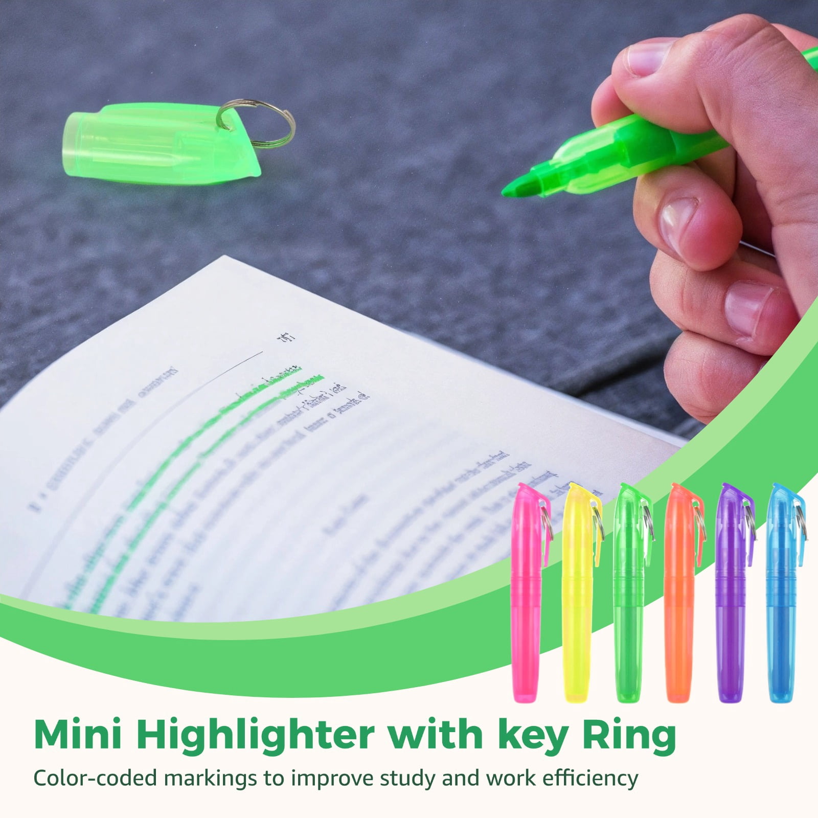 108 PCS Mini Highlighters, Pocket Highlighter with Key Ring, 6 Colors Smooth Liquid Highlighters Florescent Color Pens for Students Teachers Offices, Colorful Portable Makers for Marking Notes