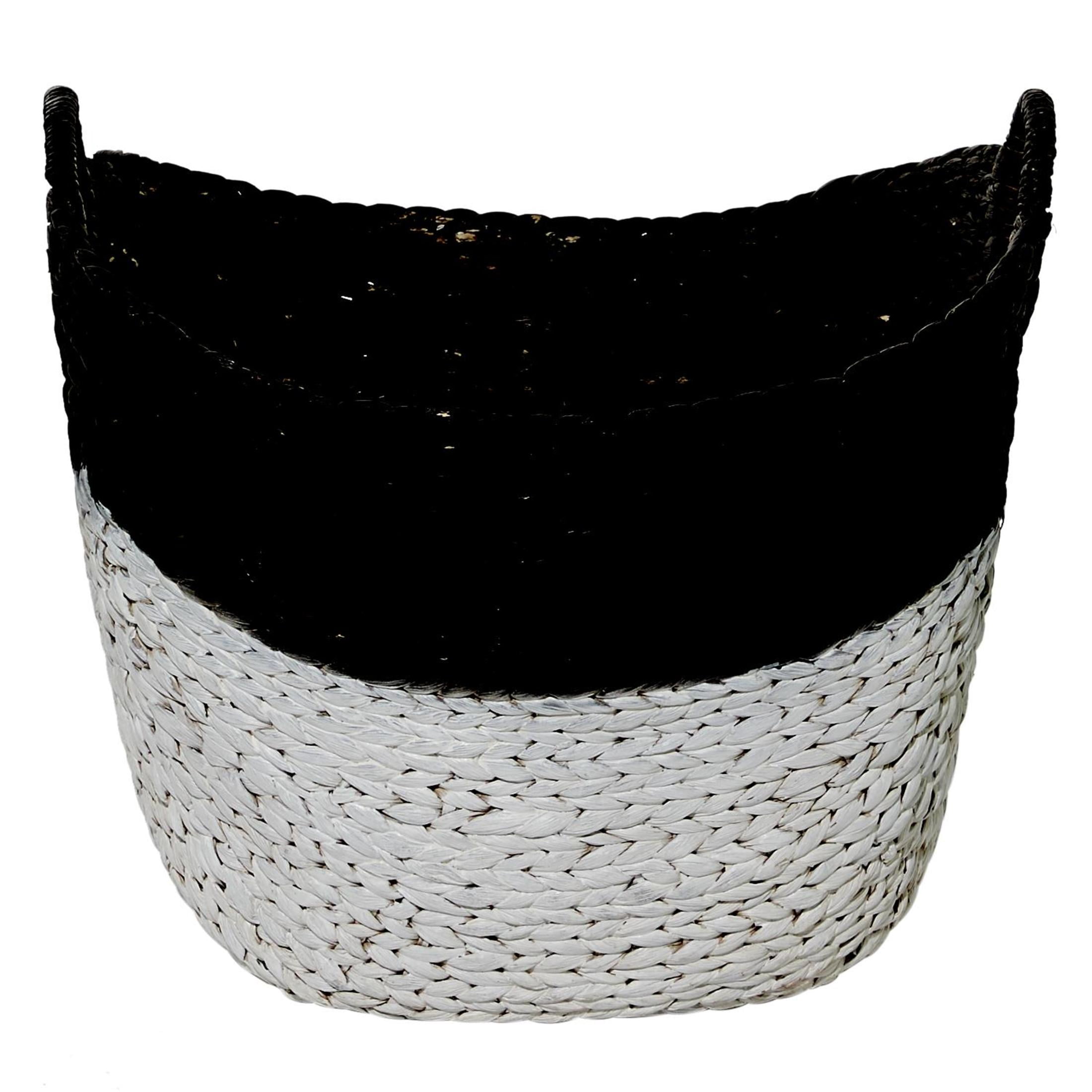 CosmoLiving by Cosmopolitan 22" x 19" Black Seagrass Handmade Large Woven Storage Basket with Ring Handles, 1-Piece