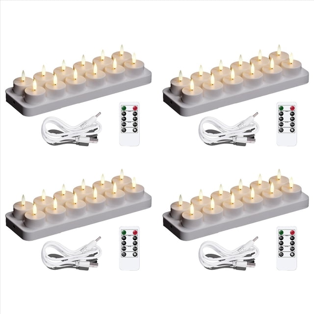 Velas de Té Recargables, 48 Velas Recargables con Base de Carga Remota, Velas LED Sin Llama