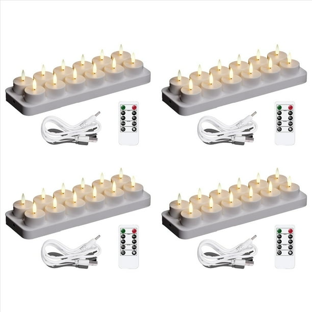 Velas de Té Recargables, 48 Velas Recargables con Base de Carga Remota, Velas LED Sin Llama