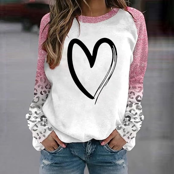 Hpapadks Womens Sweatshirt Ladies Valentine's Day Love Print Gradient Long Sleeve Thin Hoodless Hoody Womens Crewneck Sweatshirt