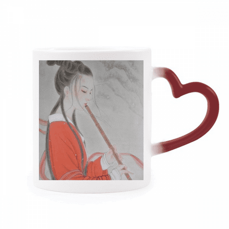 

Red Beauty Flute Chinese Painting Heat Sensitive Mug Red Color Changing Stoneware Cup