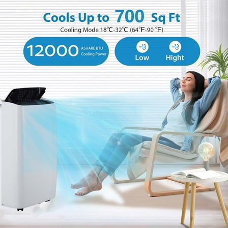 TROPOW Portable Air Conditioners,12000BTU Portable Air Conditioner with Dehumidifier and Fan Modes, Cools Room up to 700 Sq.Ft, Room Floor AC Unit with Remote Control