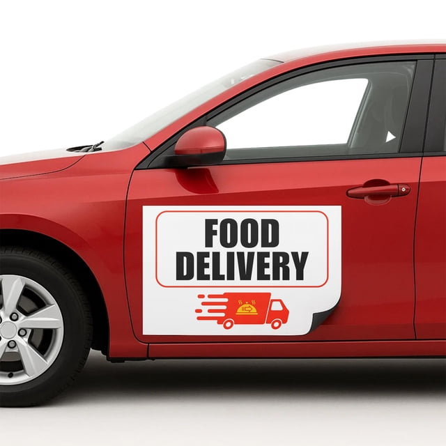 Food Deliivery Car Magnet Sign by DC | Flexible Car Magnetic Sheets with Adhesive Backing | 18"x24" Bumper Magnet Sticker for Vehicles, Trucks & Business Advertising Signs | 2 PC | Made in USA