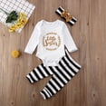 thumbnail image 7 of Seyurigaoka Baby Trousers Suit Full Gold Letter Print Jumpsuit Headband Striped Pants Set, 7 of 7