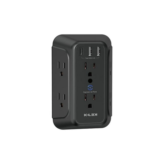KELEK MULTICONTACTO DE Pared C/6 Salidas 127V, 2 USB A Y 1 USB C - Negro (Negro)